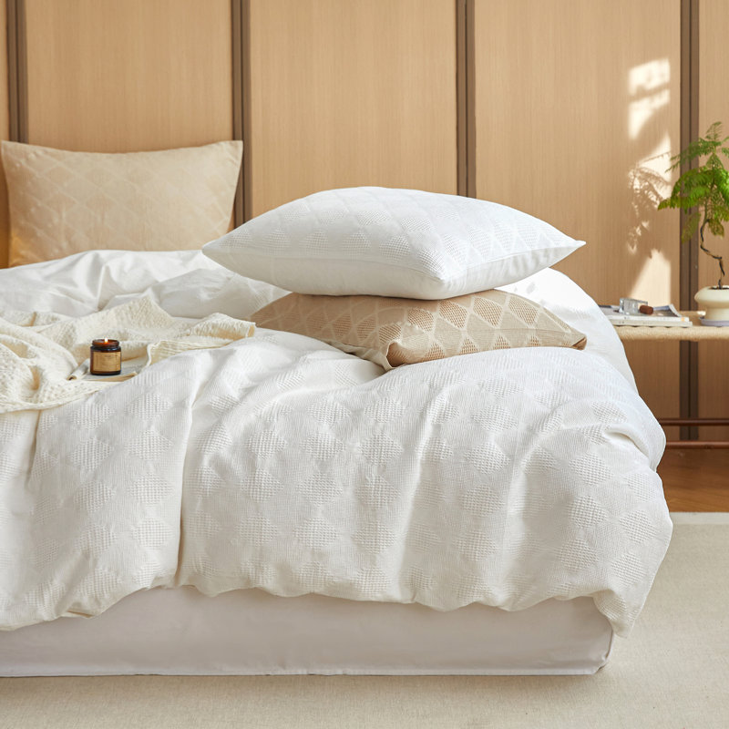 100% Cotton Waffle Weave Duvet Cover Set, White, Queen