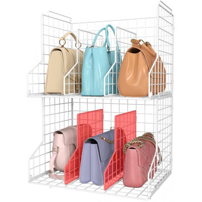 Purse Storage Organizer For Closet : Adjustable 2-Pack Dividers Handbag Organizer，White