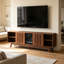 Meuble télé 78 po, meuble télé Mid-Century pour téléviseur 85 po avec foyer électrique