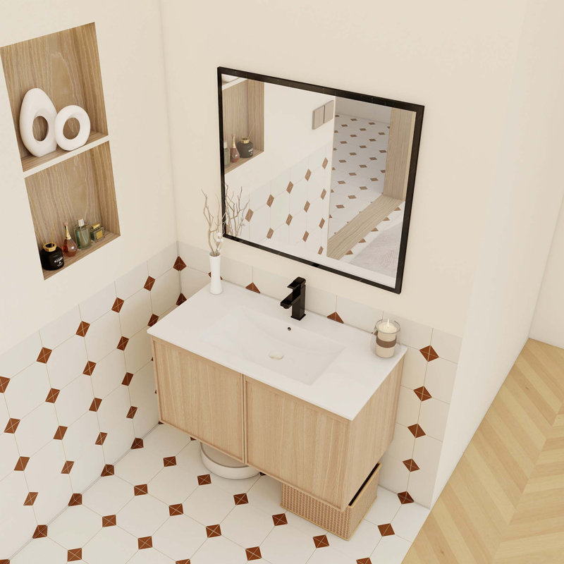 Meuble-lavabo moderne flottant avec rangement spacieux et portes à fermeture en douceur, 36"