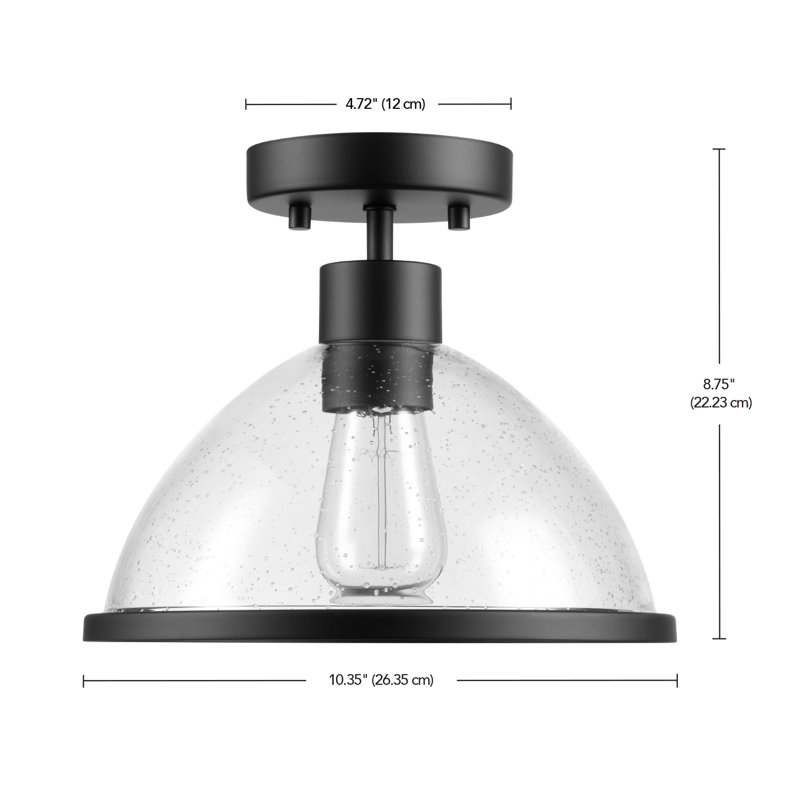 1-Light Outdoor Flush Mount Ceiling Light, Matte Black, Seeded Glass Shade, Weather Resistant
