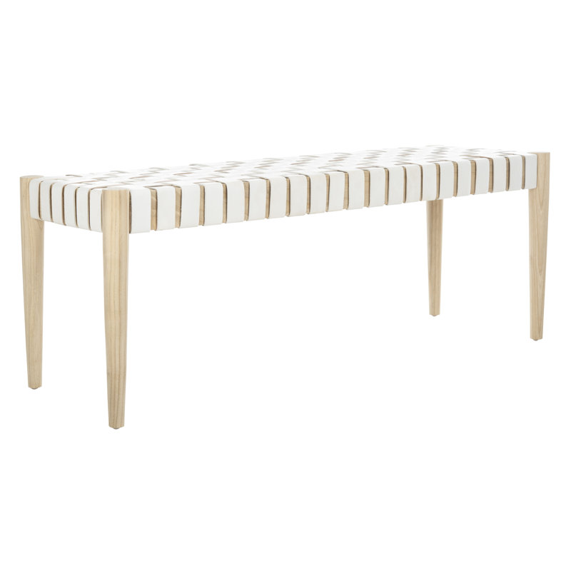 Banc en cuir tissé de 47 po Orin, Cadre chêne clair / cuir blanc cassé