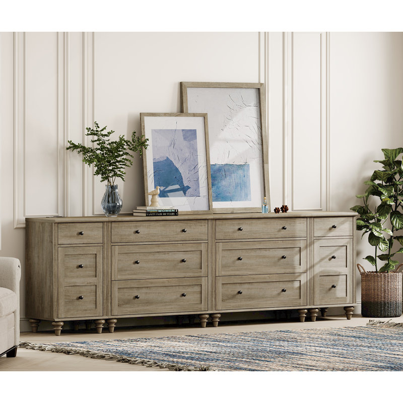 Commode 8 tiroirs Scarlett, Gris délavé / gris délavé