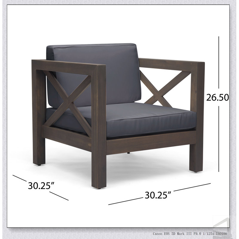 Fauteuil club Brava en bois d'acacia durable et coussins résistants aux intempéries pour un confort et un style extérieurs