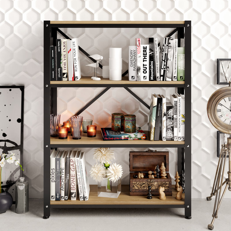 121.92cm H x 91.44cm W Steel Etagere Bookcase, Oud Oak/Black
