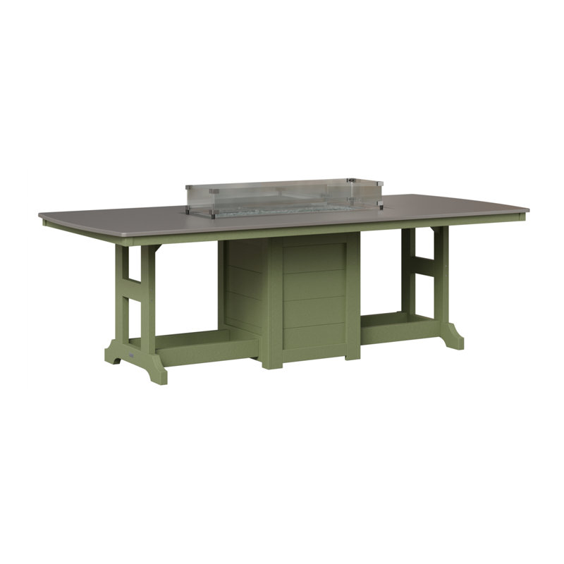 Berlin Gardens Garden Classic 72″ Fire Pit Bar Table, 39.5" H x 44" W x 72" D, Hammered Top Stainless with Sage Base