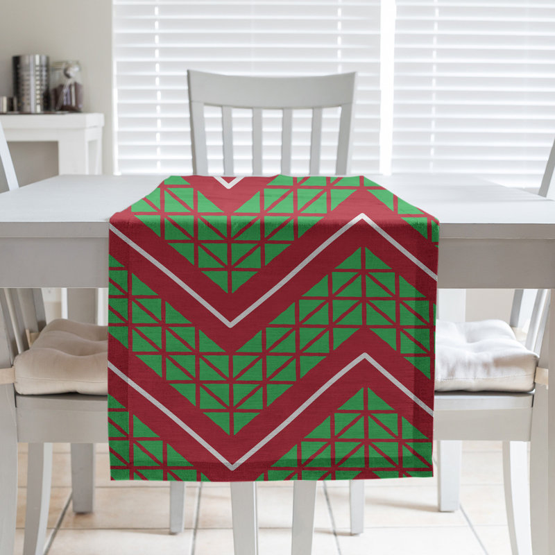 Festive Hol Festive Hand Drawn Table Runner, 72" L x 16" W, Light Green/Red, Polyester
