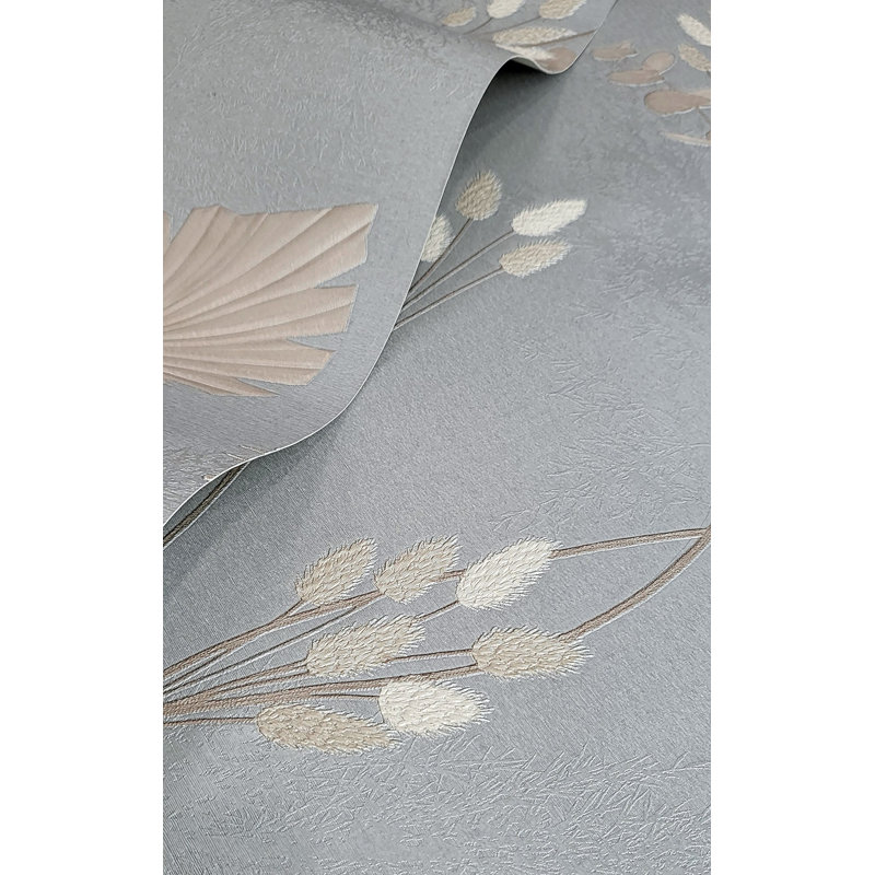 Papier peint texturé non tissé Dove Bunny Tails And Pampas Grass Pi., Bleu ardoise