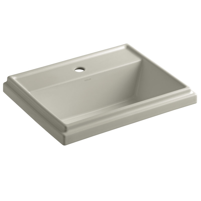 Tresham Ceramic Rectangular Drop-In Bathroom Sink with Overflow, Sandbar, Single
