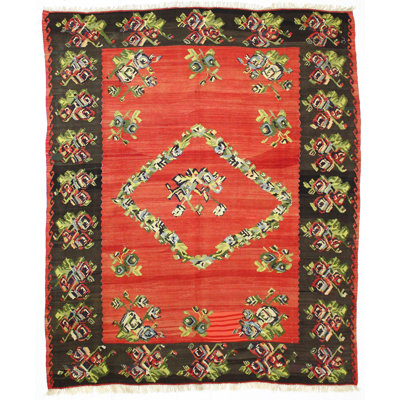 Tapis tribal noué à la main anatolien rétro 8 pi 6 po x 10 pi 4 po One-of-a-Kind
