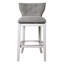 Tabouret de bar rembourré avec dossier, hauteur de 31 pouces, revêtement blanc et gris, boutons décoratifs, pivotant lisse de 180 degrés, plaque métallique sur repose-pieds, patins en plastique pour la protection du sol, assemblage facile