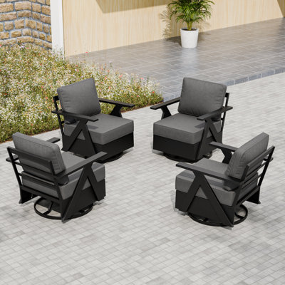 4 Piece Outdoor Aluminum Patio Swivel Club Chairs with Cushions