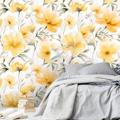 Rouleau de papier peint floral jaune