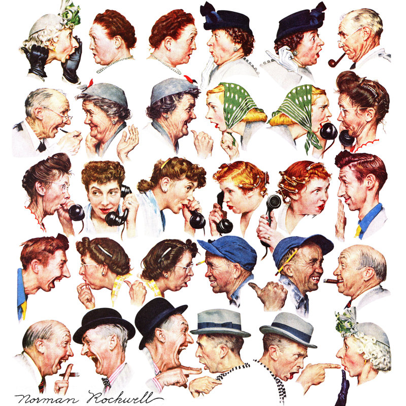 « chain of gossip » par norman rockwell, reproduction d’art sur toile tendue, H 48 po x l 48 po