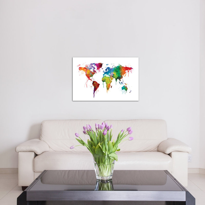World Map Series: Dripping Effect I, impression sur toile tendue, H 40 po x l 60 po x P 1,5 po, Toile tendue, Pas de tapis