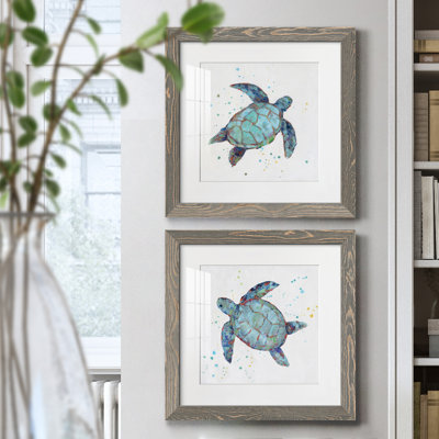 " Bubbly Blue Turtle I " 2 - Pieces