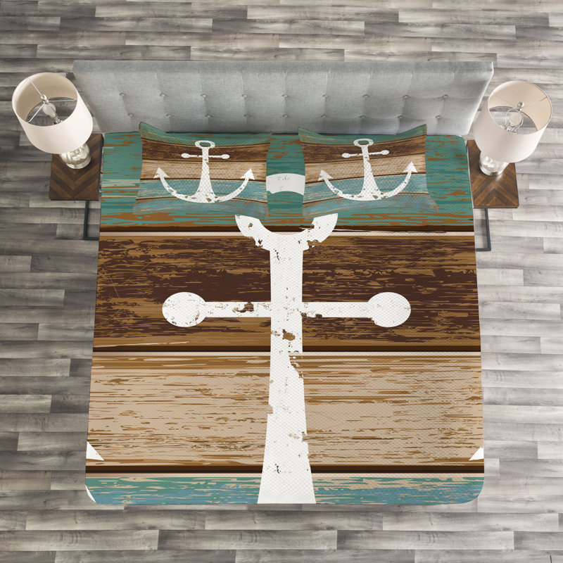 Brown/White/Green 100% Microfibre Bedspread, 220 x 264 cm