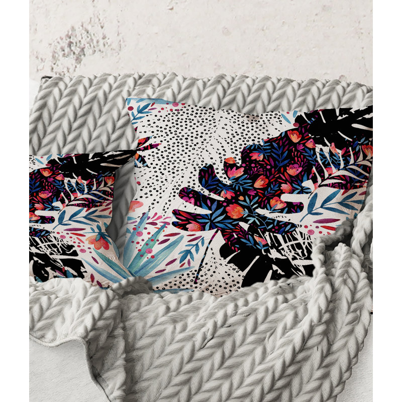 Carré, patchwork floral tropical I - Coussin décoratif imprimé tropical, 18" x 18"