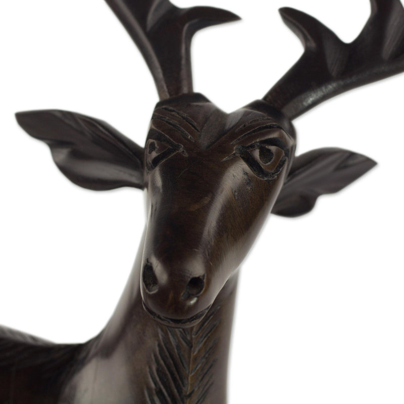 Curious Deer Ebony Wood Figurine