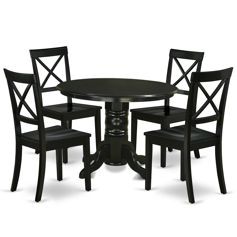 5 Piece Dining Set Includes a Round Kitchen Table with Pedestal and 4 Dining Chairs, Black
