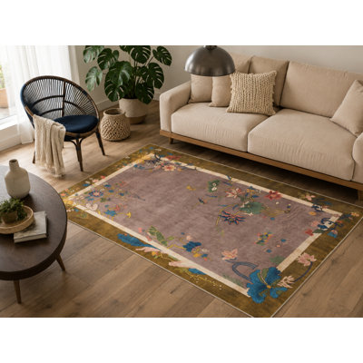 Floral Brown Woven Base Decorative Carpet