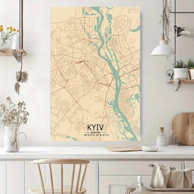 «Kyiv Vintage City Map», art sur toile prêt à accrocher - salon rustique