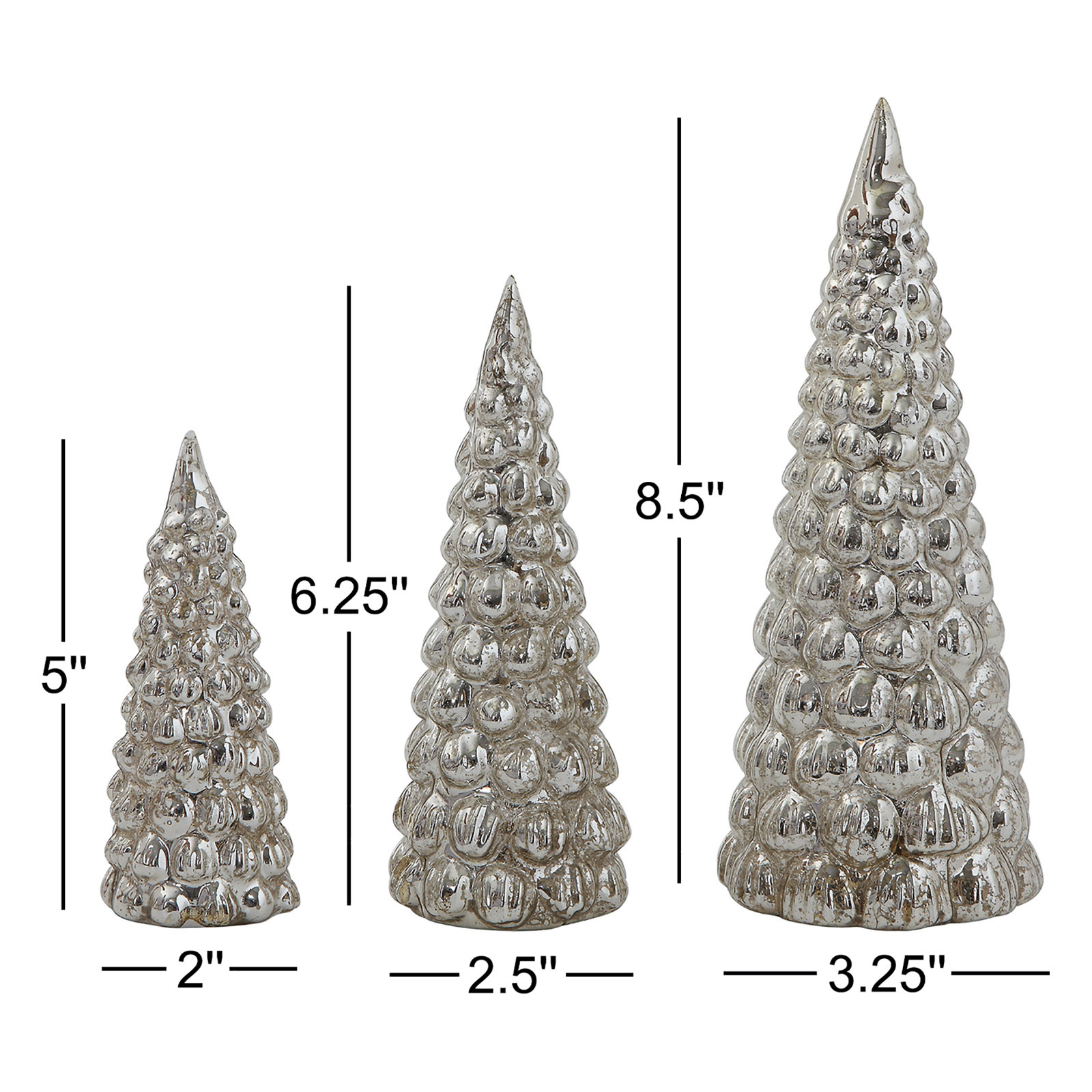 3-Piece Embossed Mercury Glass Tree Set