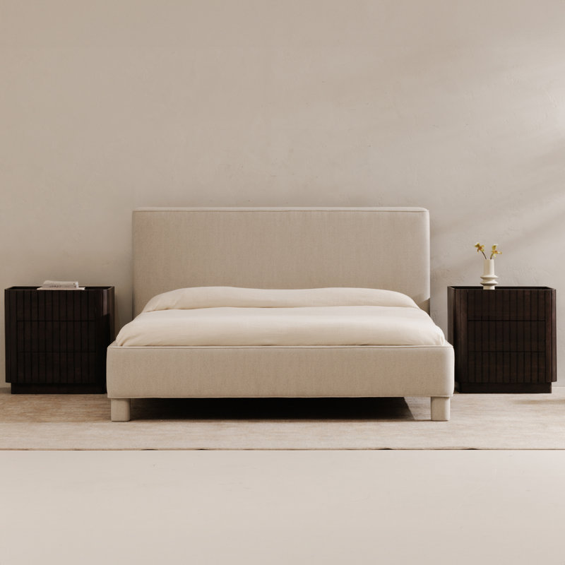 Lit plateforme tapissier Ichigo, Grand, Gris clair