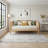 Wood Frame Full Size Platform Bed With Rattan Headboard & Trundle