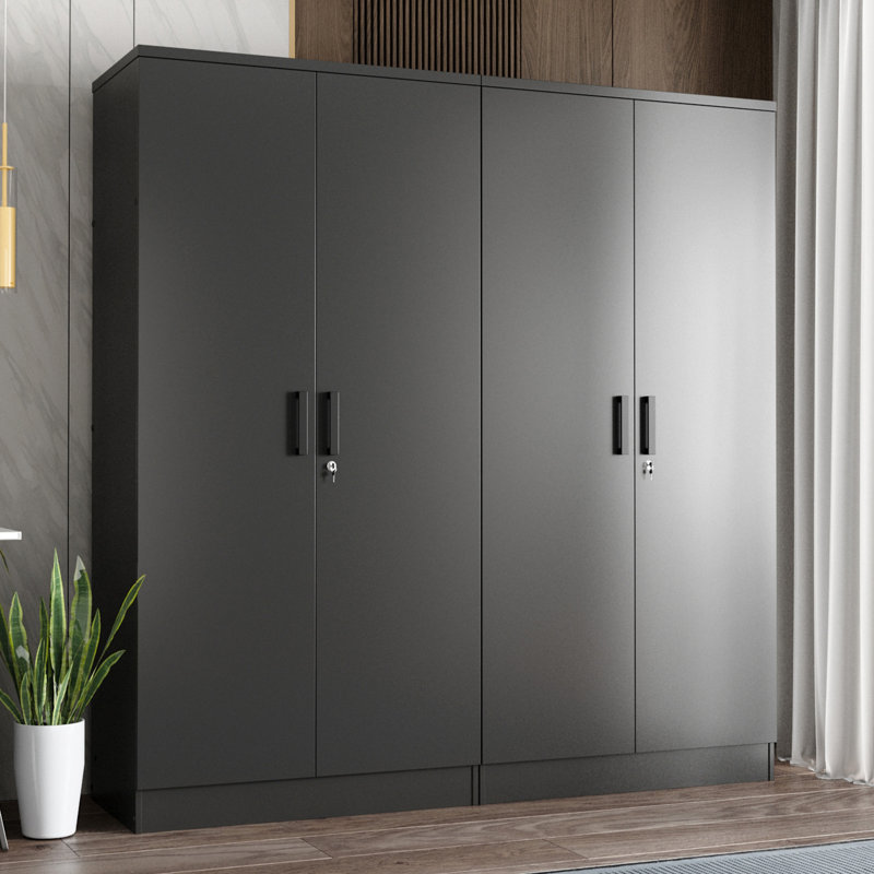 Double garde-robe avec 4 portes minces! , Noir, noir, noir, noir