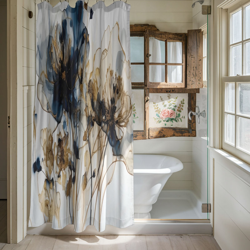 Floral Shower Curtain, 74"H x 71"W
