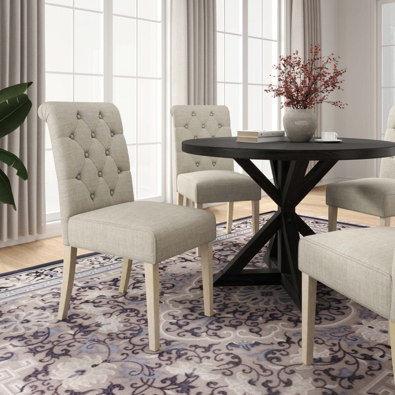 Ensemble de salle à manger 5 pièces, table ronde avec 4 chaises capitonnées, TAN