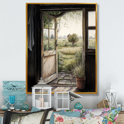 Paysage de ferme à travers une porte - décoration murale de paysage de ferme