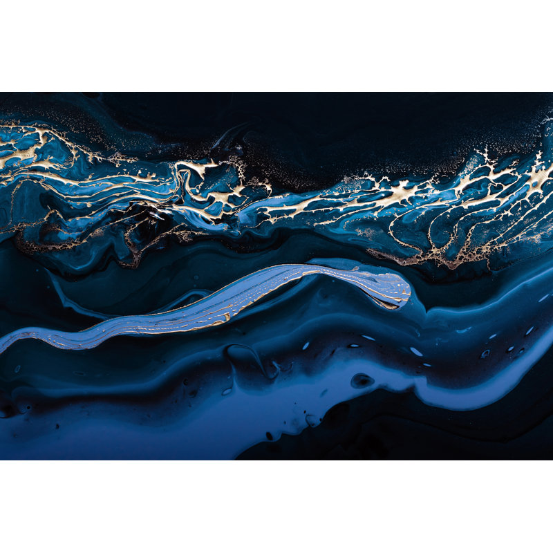 Pinta Gold Abstract Blue Wave - Wrapped Canvas Print, 30cm H x 46cm W x 3.8cm D