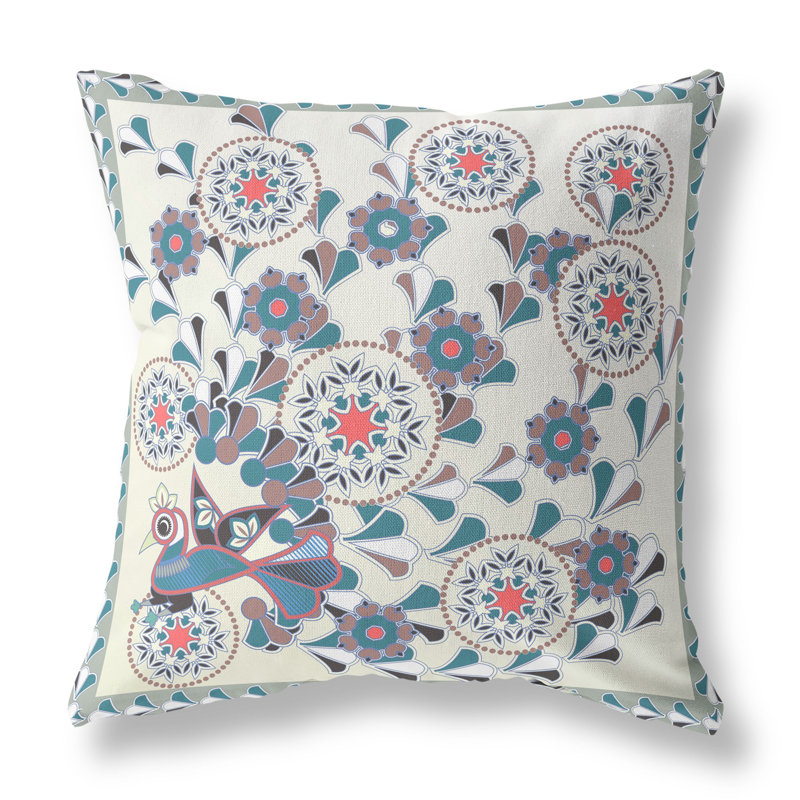 Geometric Outdoor Reversible Throw Pillow, 20" x 20", Off White/Brown