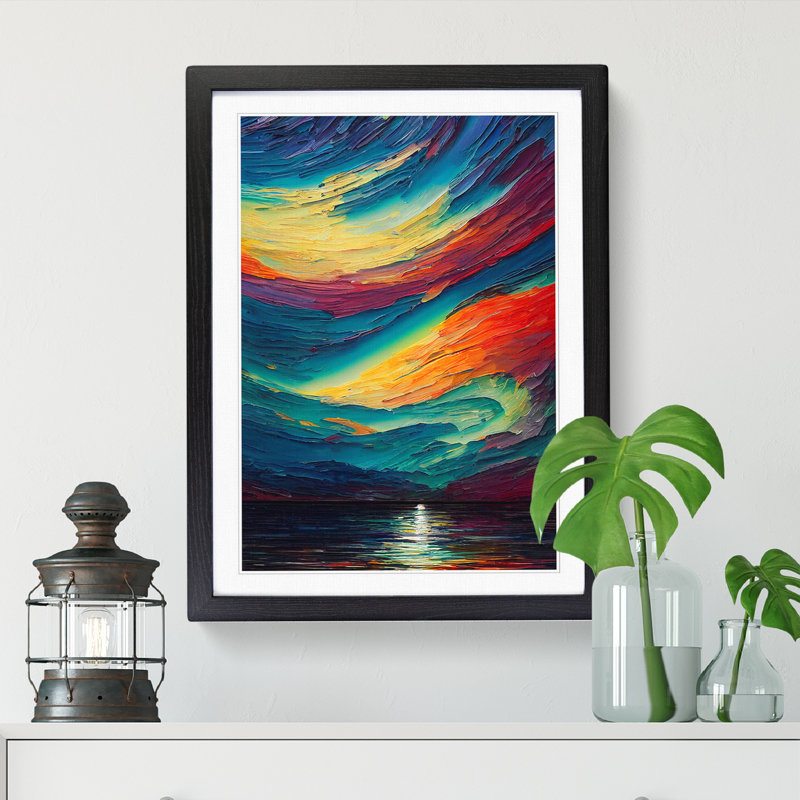 Northern Lights Painting Vol.7 - Picture Frame Print, 46cm H x 34cm W, Oak