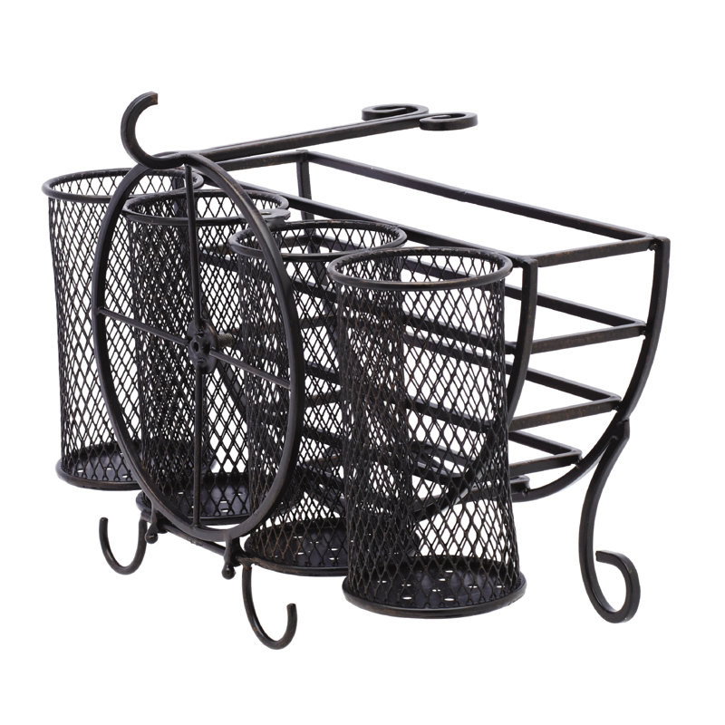 Antique Black Wrought Iron Picnic Caddy with Paper Towel Holder