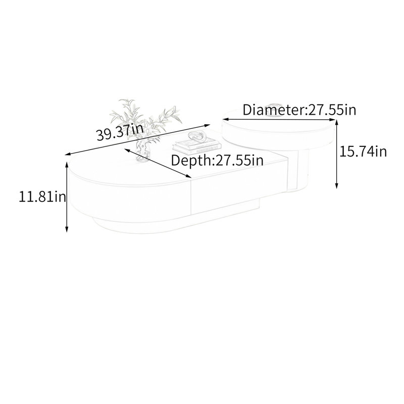 Table basse Luxury, H 11,81 po x L 39,37 po x l 27,55 po, Blanc