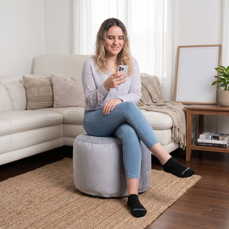 Pouf rond en velours de 20 po Franka, Velours gris