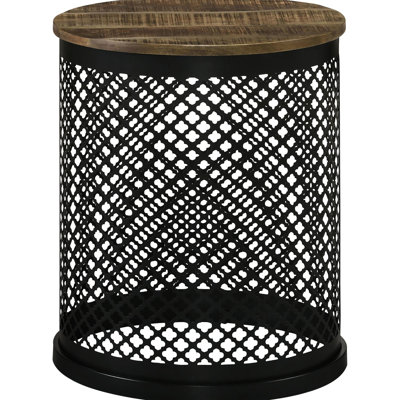 Natural and Black Drum Base Accent Table