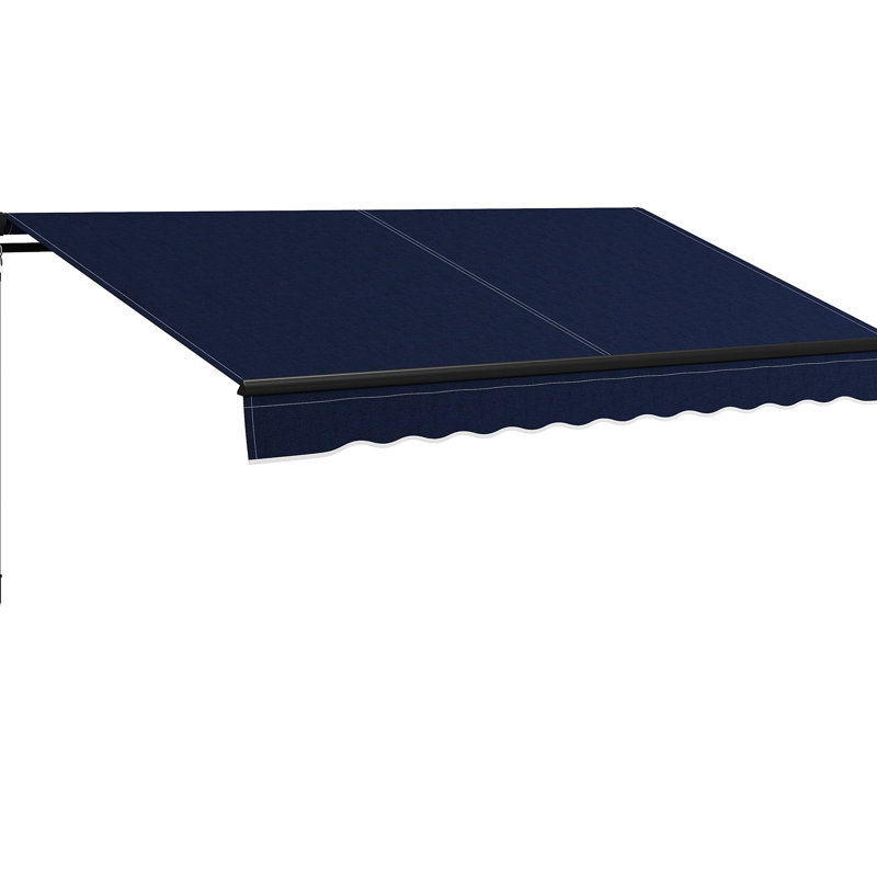 Auvent de patio rétractable 10 pi x 8 pi avec pare-soleil manuel. Matériau de 280 g / m², structure en aluminium robuste. Bleu pour terrasse, balcon, contrôle de cour. ,