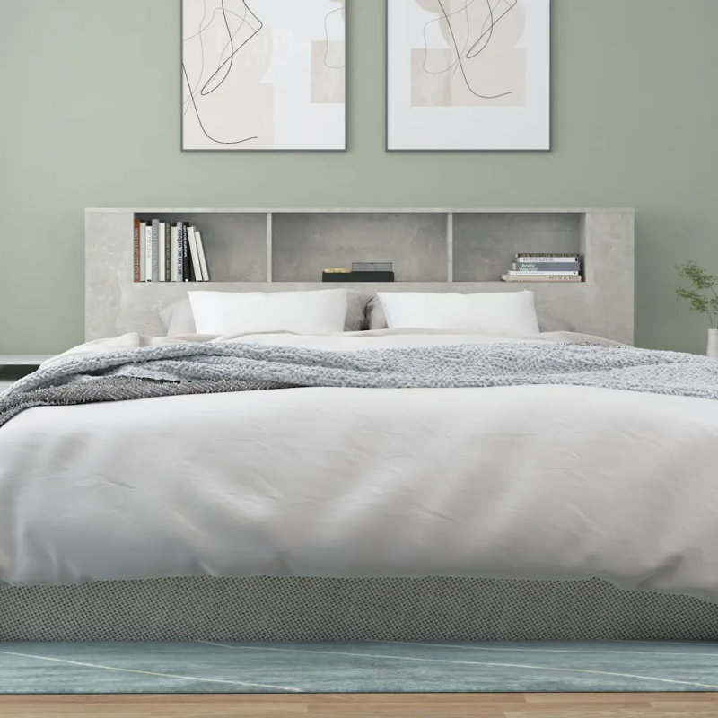 17 Stories Headboard Cabinet Engineered Wood, Concrete Grey, Single (3')