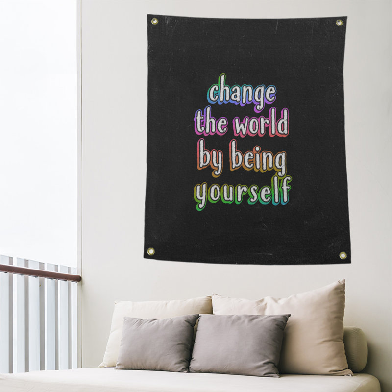 Tableau noir de polyester change the world quote tapisserie, H 59 pi x l 50 po, Arc-en-ciel