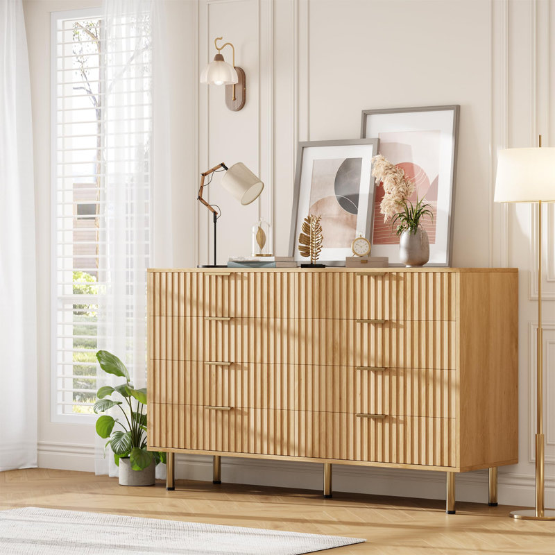 Commode de rangement cannelée moderne à 8 tiroirs avec rangement de 55 po pour le couloir de la chambre à coucher