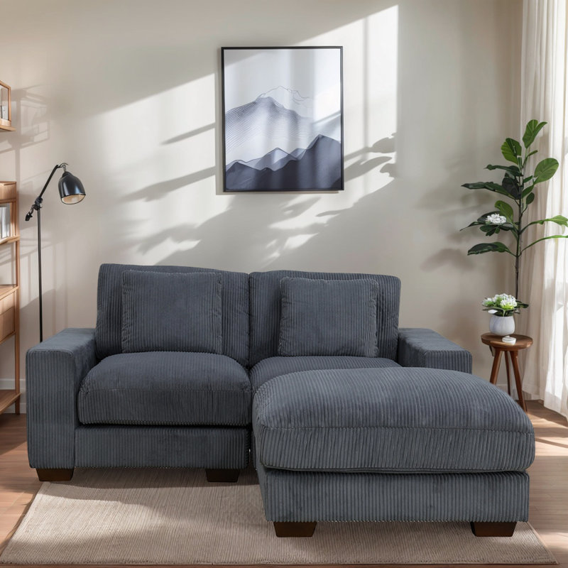 Canapé modulaire avec repose-pieds 3 pièces Corduroy, Gris foncé