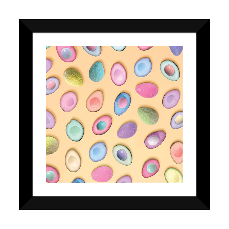 Pastel Avocados par Erin Summer - impression d'art graphique, H 24 po x l 24 po x P 1 po, Papier encadré noir, Blanc