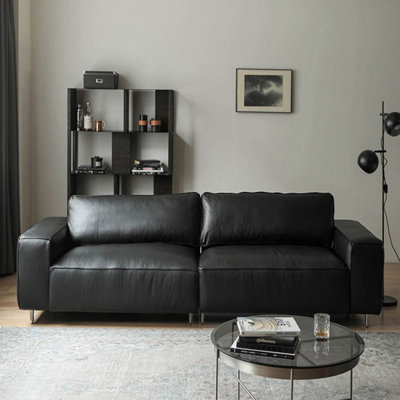 Black Genuine Leather Modular Sofa cushion couch