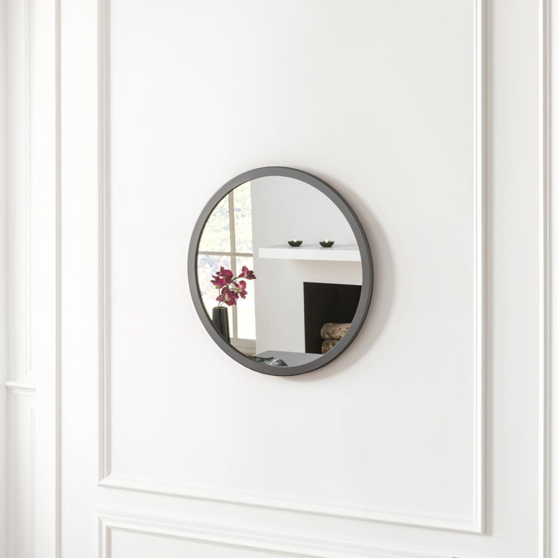 Tabatha Wood Flat Wall Mirror, 50cm H x 50cm W, Dark Grey