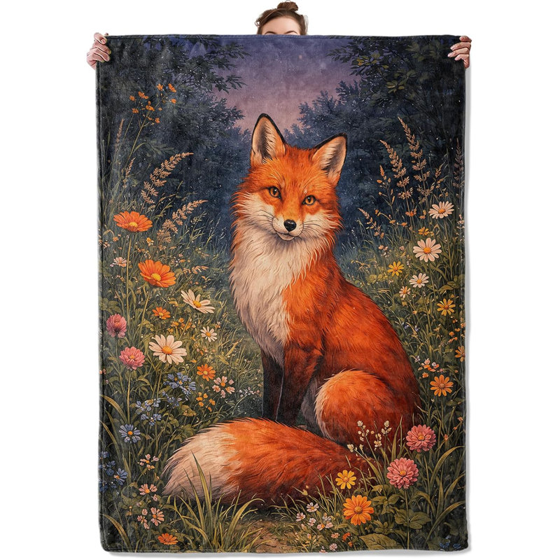 Jeté en flanelle Fox, Renard / floral, L 40 po x l 30 po