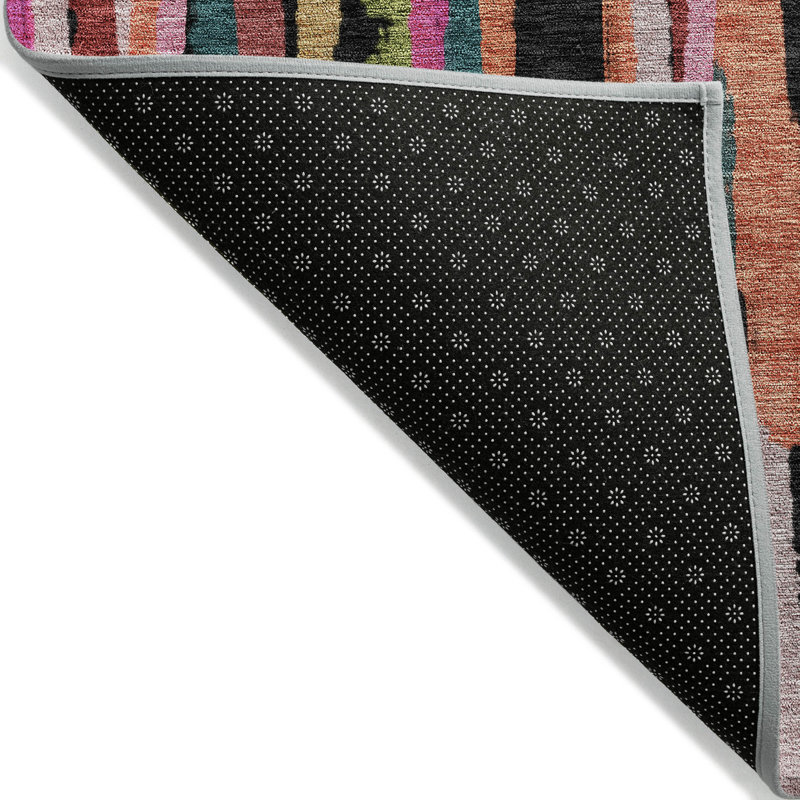Pink and White Striped Washable Synthetic Area Rug 3' x 5'